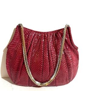 Judith Leiber Red Snakeskin Shoulder Bag